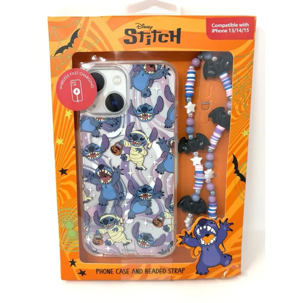 Disney Stitch Halloween Skinnydip iPhone 13 / 14 / 15 Hard Case Beaded Strap NIP